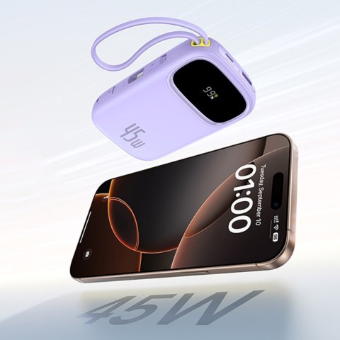 Powerbank 20000mAh 45W z wyświetlaczem kablami USB-C Lightning EnerFill FC31 - fioletowy BASEUS