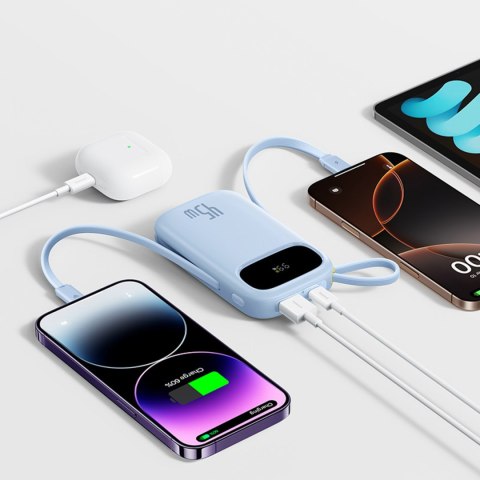 Powerbank 20000mAh 45W z wyświetlaczem kablami USB-C Lightning EnerFill FC31 - niebieski BASEUS