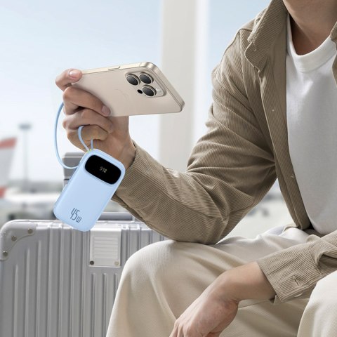 Powerbank 20000mAh 45W z wyświetlaczem kablami USB-C Lightning EnerFill FC31 - niebieski BASEUS
