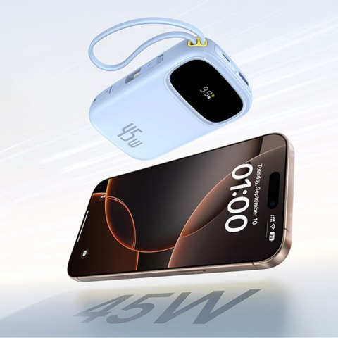 Powerbank 20000mAh 45W z wyświetlaczem kablami USB-C Lightning EnerFill FC31 - niebieski BASEUS