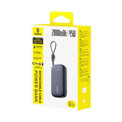 Powerbank 20000mAh 45W z wyświetlaczem kablem EnerFill FC21 Qpow 3 Ultra - czarny BASEUS