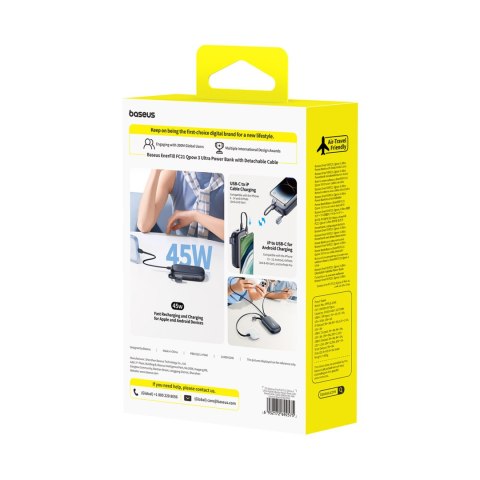 Powerbank 20000mAh 45W z wyświetlaczem kablem EnerFill FC21 Qpow 3 Ultra - czarny BASEUS