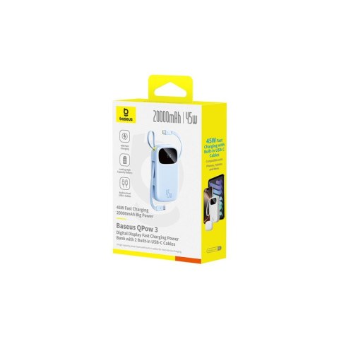 Powerbank 20000mAh 45W z wyświetlaczem kablem EnerFill FC21 Qpow 3 Ultra - niebieski BASEUS