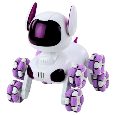 Robot Pies TOOBY Zdalnie Sterowany RC 360° Światła Dźwięki Biało-Fioletowy LEAN Toys