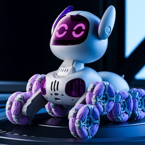 Robot Pies TOOBY Zdalnie Sterowany RC 360° Światła Dźwięki Biało-Fioletowy LEAN Toys