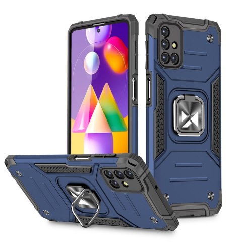 Pancerne hybrydowe etui pokrowiec Samsung Galaxy M31s + magnetyczny uchwyt Ring Armor niebieski WOZINSKY