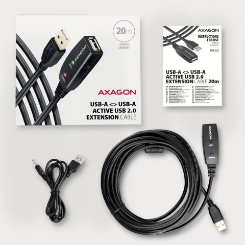 ADR-220 USB 2.0 A-M -> A-F aktywny kabel przedłużacz/wzmacniacz 20m AXAGON