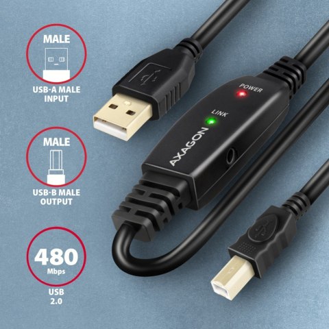 ADR-220B USB 2.0 A-M -> B-M aktywny kabel połączeniowy/wzmacniacz 20m AXAGON