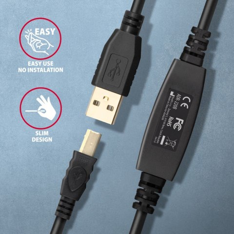 ADR-220B USB 2.0 A-M -> B-M aktywny kabel połączeniowy/wzmacniacz 20m AXAGON