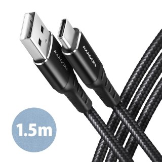 BUCM-AM15AB Kabel USB-C - USB-A, 1.5m, USB 2.0, 3A, ALU, oplot, Czarny AXAGON