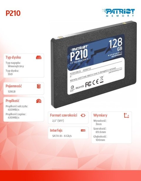 Dysk SSD 128GB P210 450/430 MB/s SATA III 2.5 Patriot