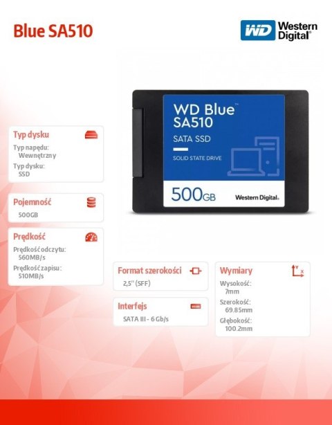 Dysk SSD Blue 500GB SA510 2,5 cala WDS500G3B0A Western Digital