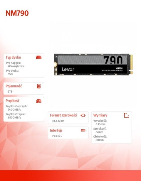 Dysk SSD NM790 2TB 2280 PCIeGen4x4 7200/6500MB/s Lexar