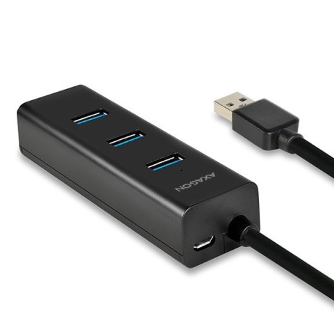 HUE-S2BL Hub 4-portowy USB 3.2 Gen 1 charging hub, 1.2m kabel, microUSB dodatkowe zasilanie AXAGON