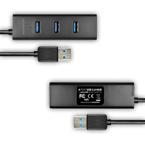 HUE-S2BL Hub 4-portowy USB 3.2 Gen 1 charging hub, 1.2m kabel, microUSB dodatkowe zasilanie AXAGON