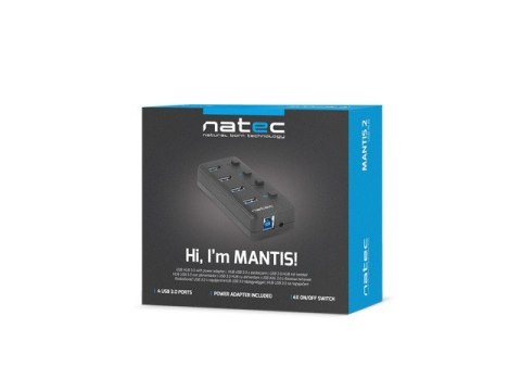 Hub USB 4 porty Mantis 2 USB 3.0 z włącznikiem + zasilacz Natec