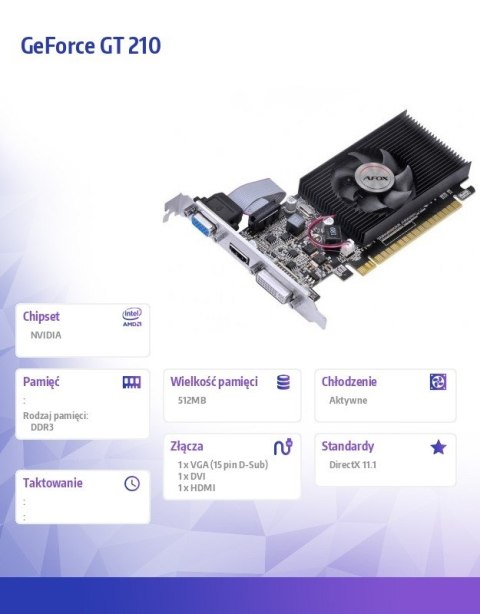Karta graficzna GeForce GT 210 512MB DDR3 DVI HDMI VGA LP V2 AFOX
