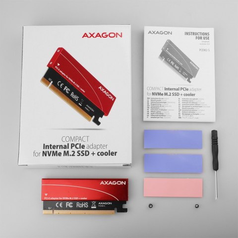 PCEM2-S Adapter wewnętrzny PCIe x16, 1x M.2 NVMe M-key slot aluminiowa osłona AXAGON