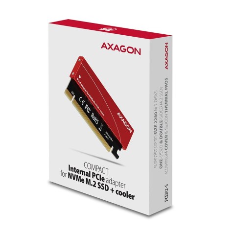 PCEM2-S Adapter wewnętrzny PCIe x16, 1x M.2 NVMe M-key slot aluminiowa osłona AXAGON