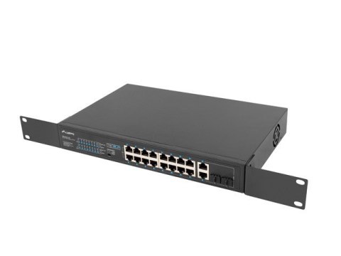 Przełącznik Switch 16X100MB POE+/2XCombo niezarządzalny rack 19 cali Gigabit Ethernet 250W Lanberg