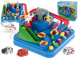 Tor przeszkód interaktywny samochodowy wyścigi parking 3 pojazdy straż radiowóz ambulans, 1 helikopter 32x32cm XXL Kik Sp. z o. o. Sp. k.