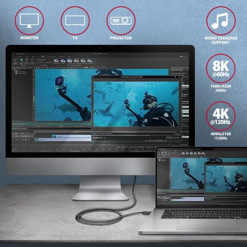 BUCM4X-CM05AB Kabel USB-C - USB-C, USB4 Gen 3x2 0.5m, PD 240W, 8K HD, ALU, oplot Czarny AXAGON