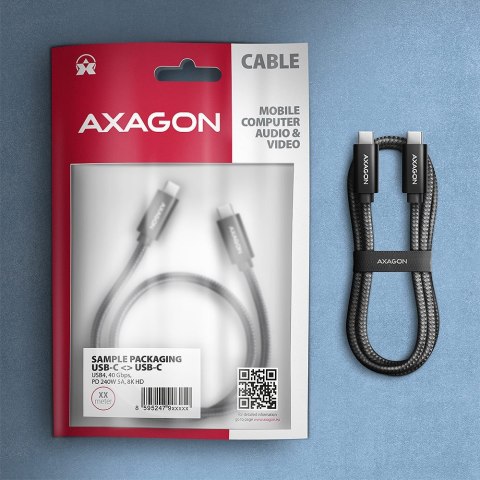 BUCM4X-CM05AB Kabel USB-C - USB-C, USB4 Gen 3x2 0.5m, PD 240W, 8K HD, ALU, oplot Czarny AXAGON