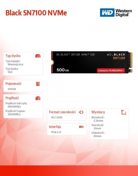 Dysk SSD Black 500GB SN7100 NVMe 2280 M2 Western Digital