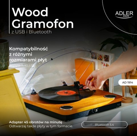 Gramofon AD1914 Wood USB Bluetooth Adler