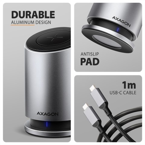 HMC-WL9 Wieloportowy hub USB 9in1, 10Gbps, 3xUSB-A, 1xUSB-C, DP 8K/60Hz, HDMI 4K/60Hz, PD 100W, GLAN, 100cm USB-C kabel, wireles AXAGON