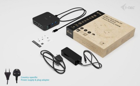 Stacja dokująca USB-C DP Dual HDMI Power Delivery 100W + Uniwersalna Ładowarka 100W I-tec