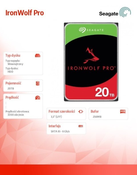 Dysk IronWolf Pro 20TB 3,5 SATA ST20000NT001 Seagate