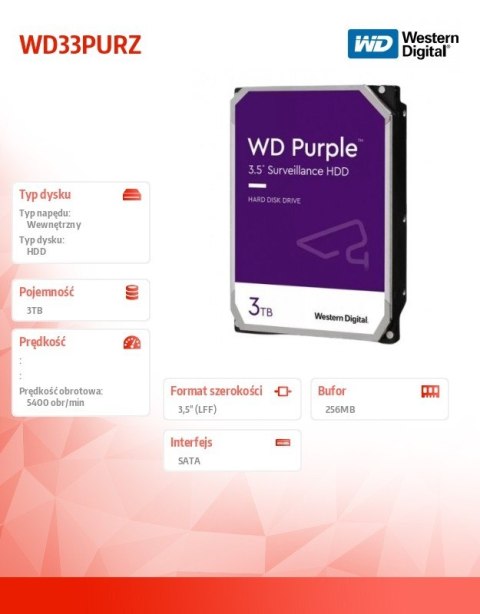Dysk Purple 3TB 3.5 cala WD33PURZ Western Digital