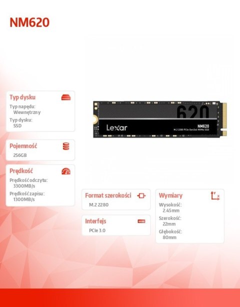 Dysk SSD NM620 256GB NVMe M.2 2280 3300/1300MB/s Lexar