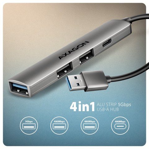 HUE-STA HUB 4-portowy 1x USB-A 5Gbps, 2x USB2.0 + 1x USB-C 2.0, 12cm kabel USB-A AXAGON