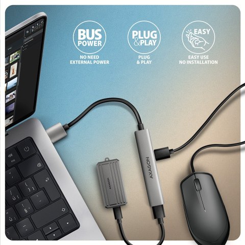HUE-STA HUB 4-portowy 1x USB-A 5Gbps, 2x USB2.0 + 1x USB-C 2.0, 12cm kabel USB-A AXAGON