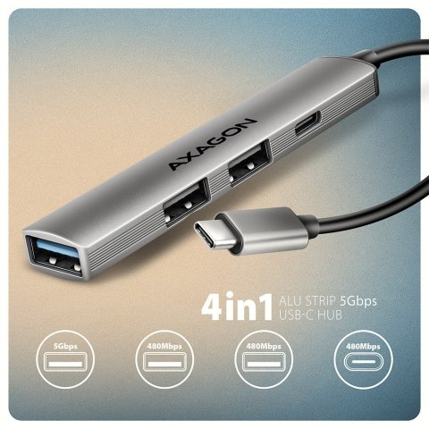 HUE-STC HUB 4-portowy 1x USB-A 5Gbps, 2x USB2.0 + 1x USB-C 2.0, 12cm kabel USB-C AXAGON
