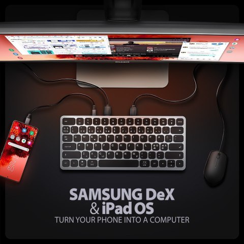 Klawiatura HMC-KB-NRD USB-C 5Gbps z wieloportowy hub 9in1, SD/microSD, 3x USB-A, HDMI 4K/60Hz, PD 100W, Audio, Nordic layout, 60 AXAGON