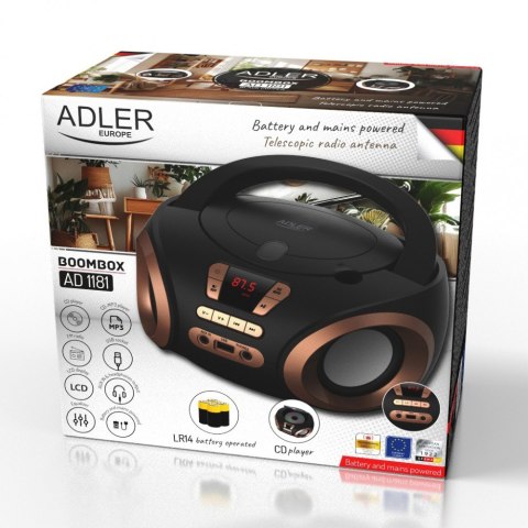 Radio Boombox CD MP3 AD1181 czarno-miedziany Adler