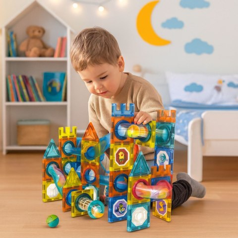 Zestaw Klocki Magnetyczne Konstrukcyjne Tor Kulkowy Kolorowe 98 el. LEAN Toys