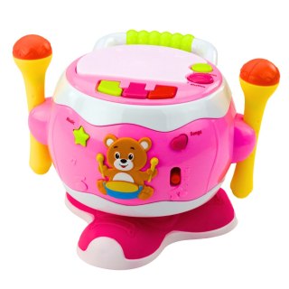 Bębenek Dla Dzieci Muzyczny Interaktywny Światła Dźwięki Różowy LEAN Toys