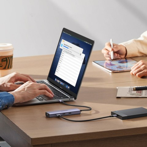 6w1 HUB adapter USB-C - 3x USB-A 3.0 / HDMI / RJ45 / USB-C PD - szary UGREEN