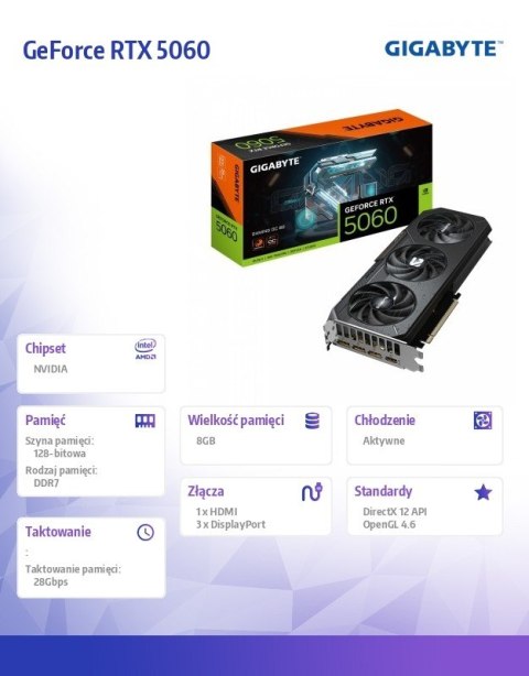 Karta graficzna GeForce RTX 5060 GAMING OC 8G GDDR7 3DP/HDMI Gigabyte