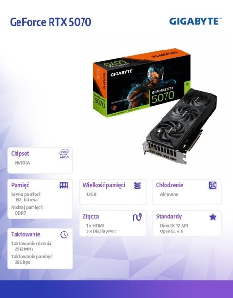 Karta graficzna GeForce RTX 5070 WINDFORCE SFF 12G 192BIT GDDR7 3DP/HDMI Gigabyte