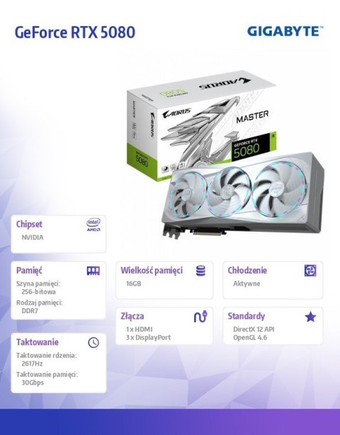 Karta graficzna GeForce RTX 5080 AORUS MASTER ICE 16G 256BIT GDDR7 3DP Gigabyte