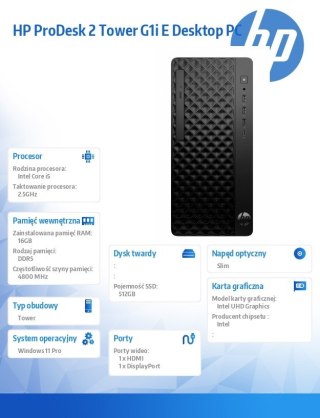 Komputer ProDesk 2 Tower G1i E i5-14400 512GB/16GB/W11P B6ZD1ET HP Inc.