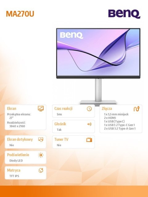 Monitor 27 cali MA270U IPS 5ms/IPS/HDMI/60Hz/4K Benq