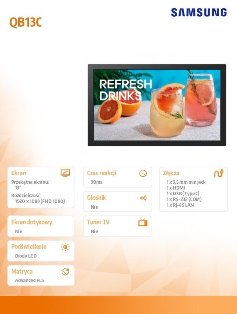 Monitor profesjonalny 13 cali QB13C LH13QBCEBGBXEN Samsung