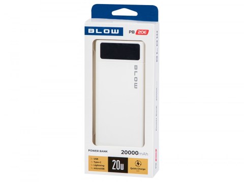 PowerBank PB20E QC+PD 20W 20000mAh+lightning Biały BLOW