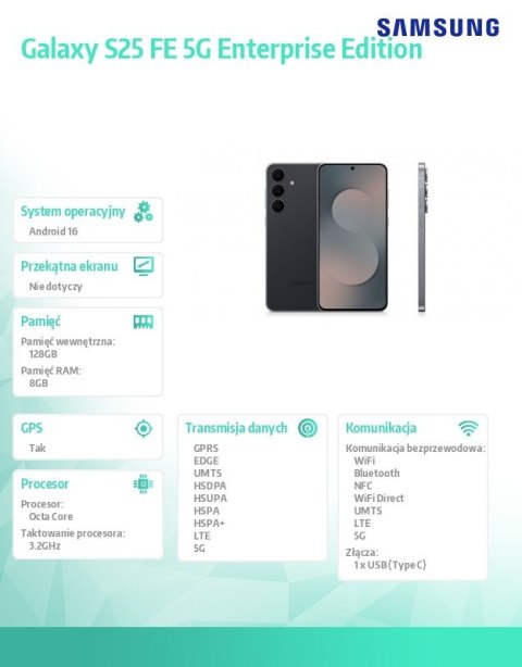 Smartfon Galaxy S25 FE 5G 8/128GB Enterprise Edition czarny Samsung